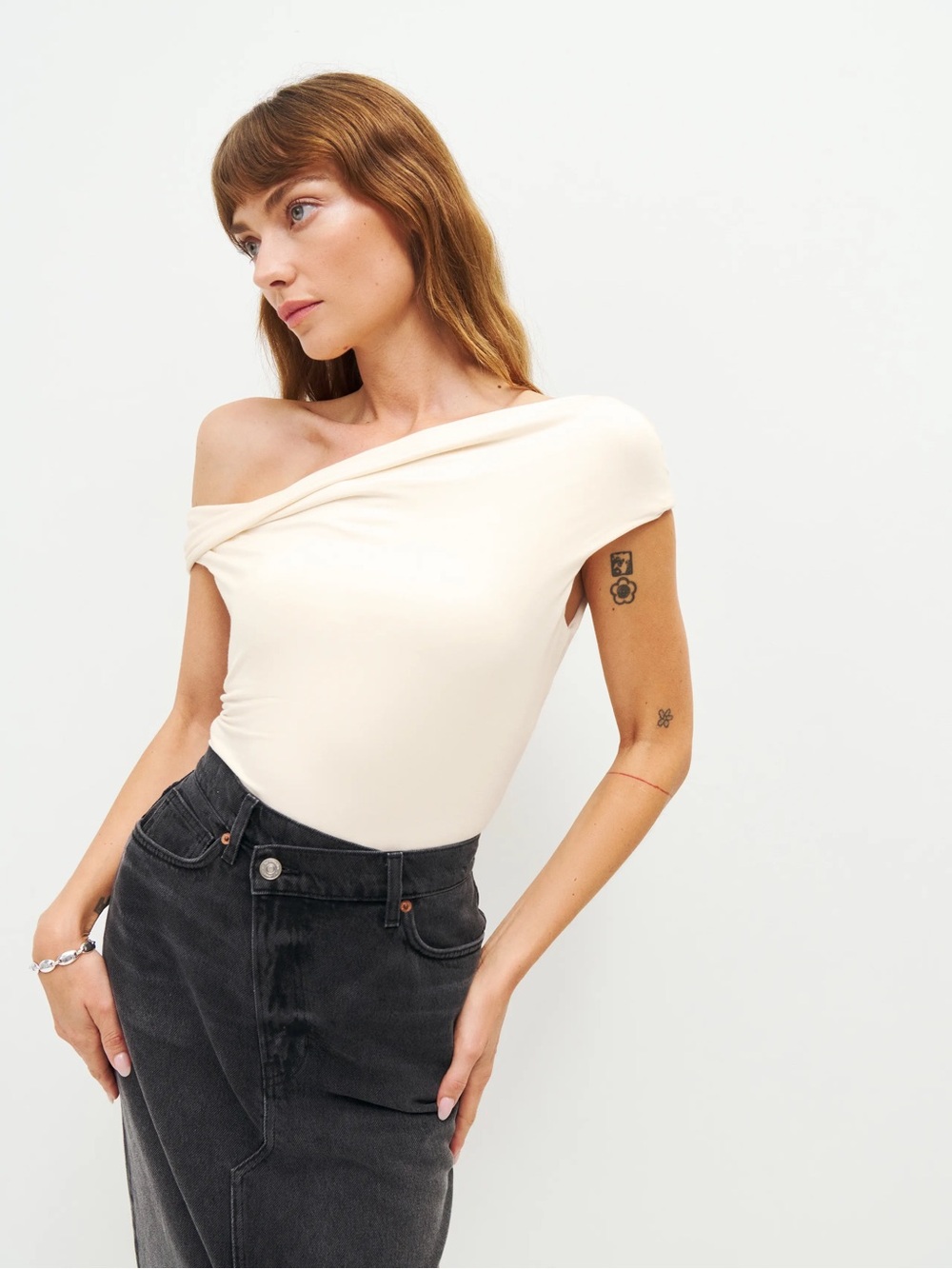 Reformation Off-Shoulder Cream Twist Top